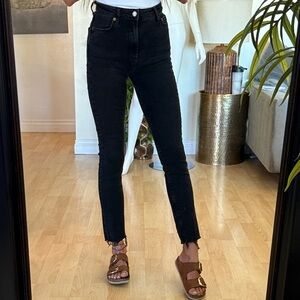 Zara High-Rise High Waist Black Distressed Denim Skinny Jeans 2 4 34 36 Thicker